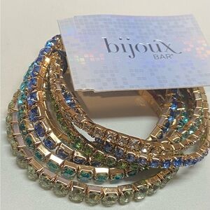 NWT Bijoux Bar Gold Tone Womens 7-pc. Multi Color Bracelet Set Blue Green Stone